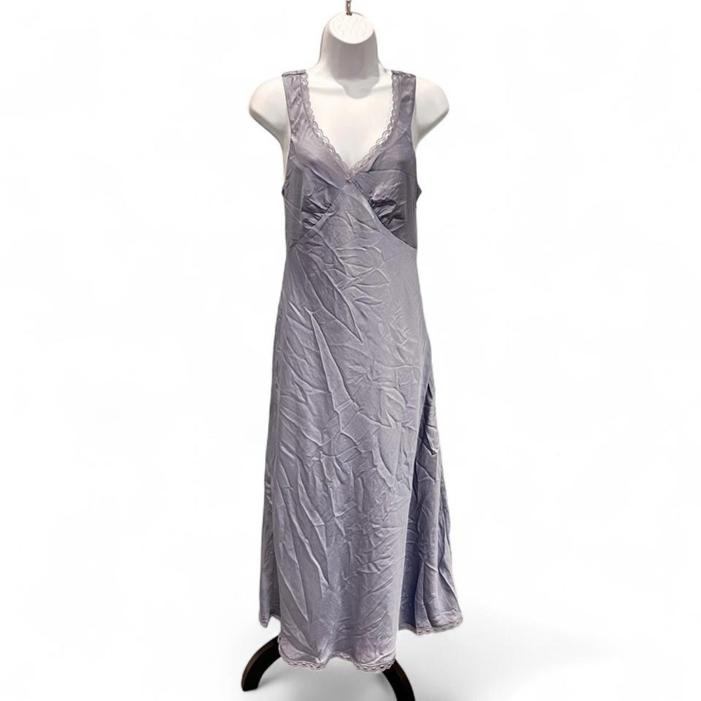 American Eagle Satin Maxi Slip Dress Lace Trim NWT